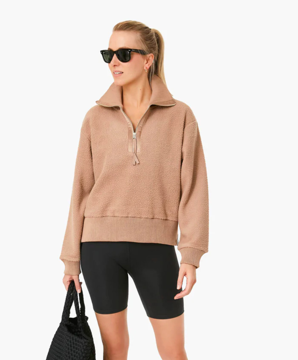 Varley Chantarelle Roselle Half Zip Sherpa Size Medium Brown/Egret